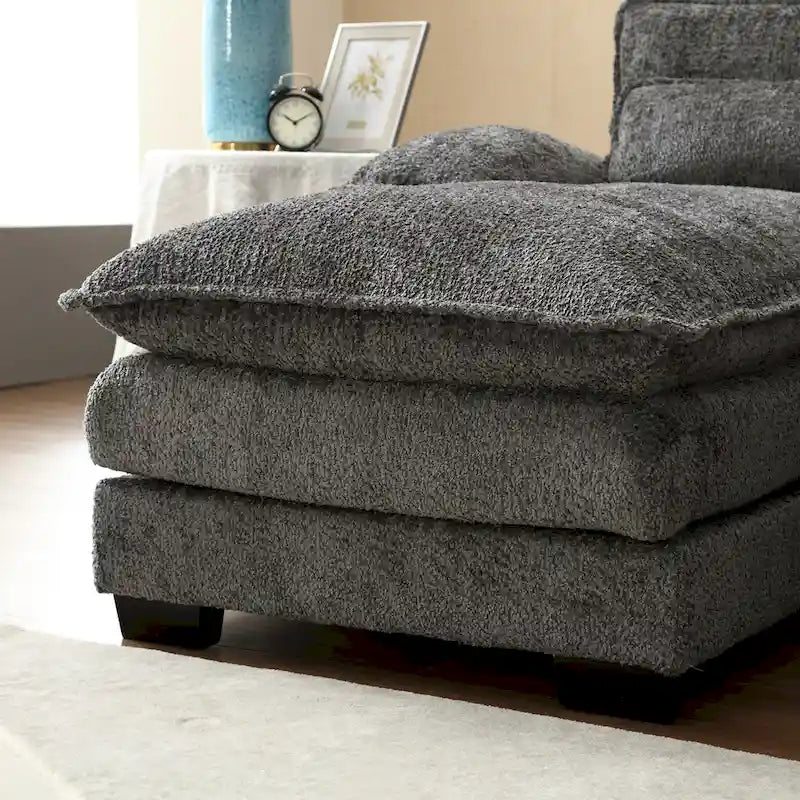 Gray U-Shape Sectional Sofa, Chenille, Seats 5–7