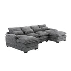 Gray U-Shape Sectional Sofa, Chenille, Seats 5–7