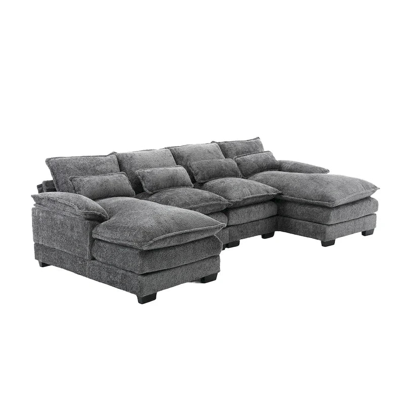 Gray U-Shape Sectional Sofa, Chenille, Seats 5–7