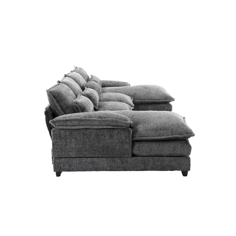 Gray U-Shape Sectional Sofa, Chenille, Seats 5–7