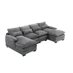 Gray U-Shape Sectional Sofa, Chenille, Seats 5–7