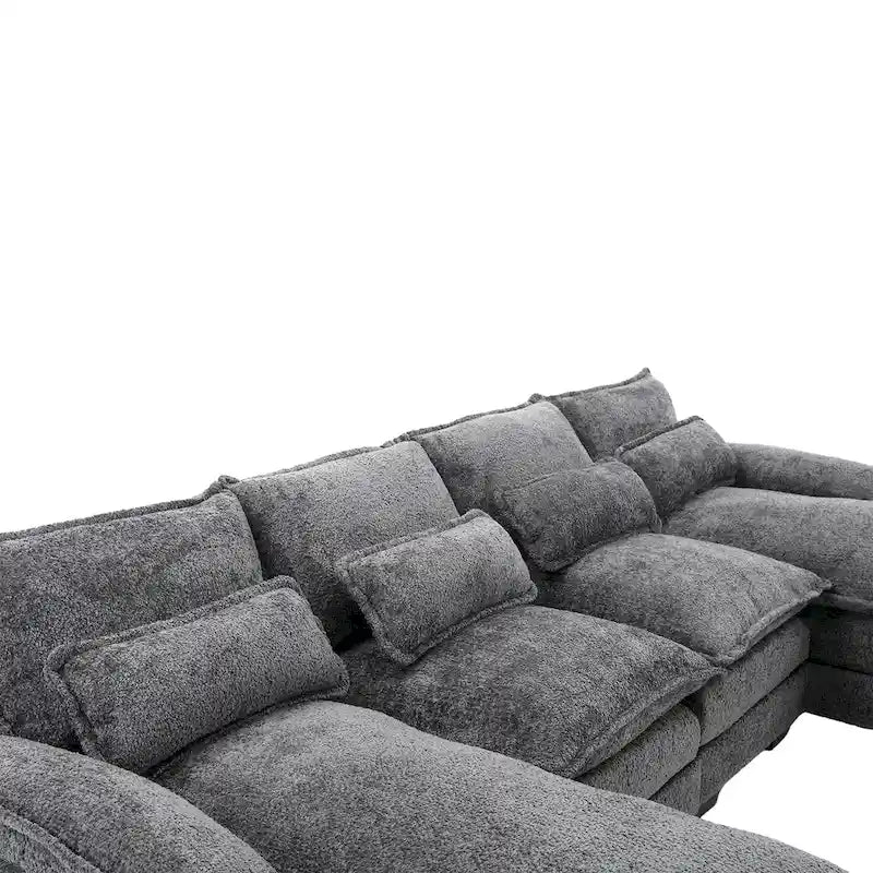 Gray U-Shape Sectional Sofa, Chenille, Seats 5–7