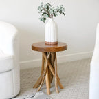 16  Teak Wood Stick Leg End Table - 16 D x 16 W x 20 H