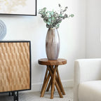 Brown Teak Wood Tripod Leg Side Table, 16"W x 16"D x 20"H