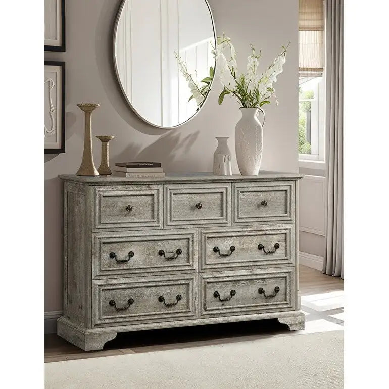 Commode à 7 tiroirs en chêne ancien, style campagnard, à usage unique