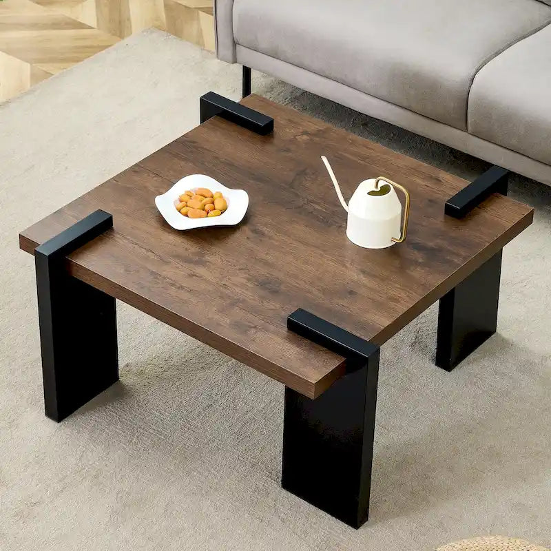 Square Coffee Table, Natural/Walnut, MDF Top, for 1–2 People