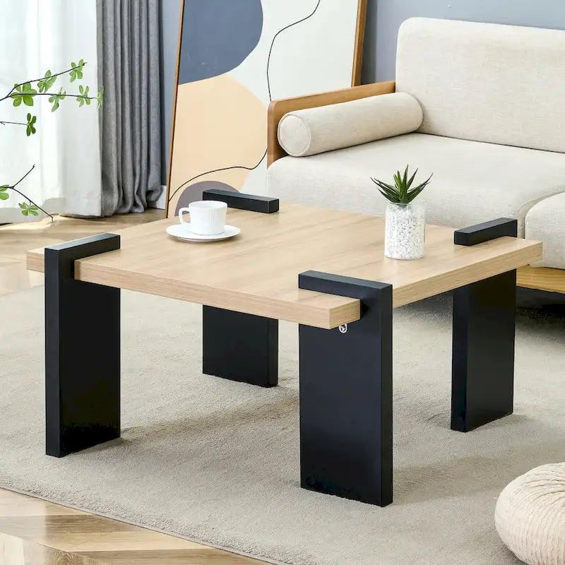 Table basse carrée, naturelle/noyer, plateau MDF, pour 1 à 2 personnes