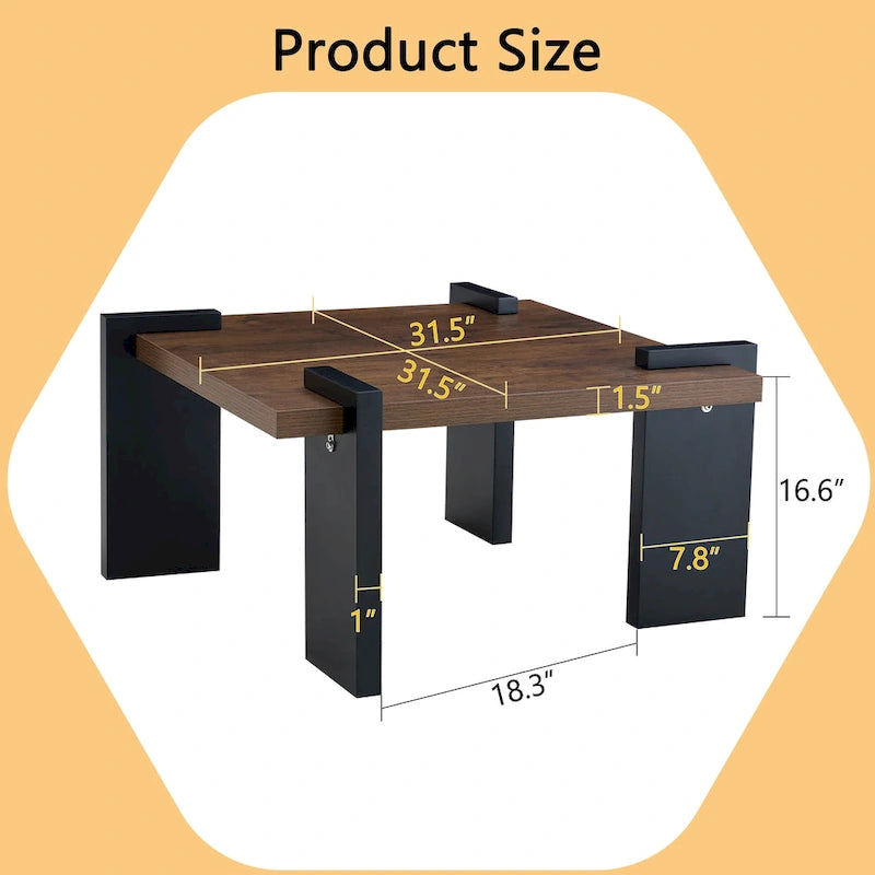 Table basse carrée, naturelle/noyer, plateau MDF, pour 1 à 2 personnes