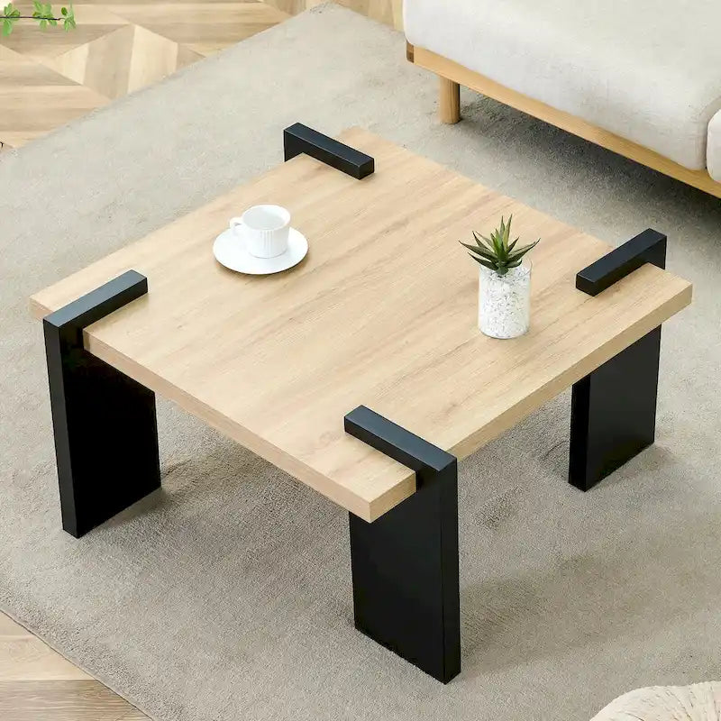 Table basse carrée, naturelle/noyer, plateau MDF, pour 1 à 2 personnes