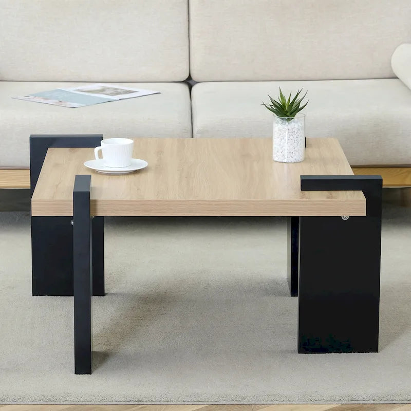 Table basse carrée, naturelle/noyer, plateau MDF, pour 1 à 2 personnes