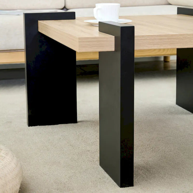 Table basse carrée, naturelle/noyer, plateau MDF, pour 1 à 2 personnes