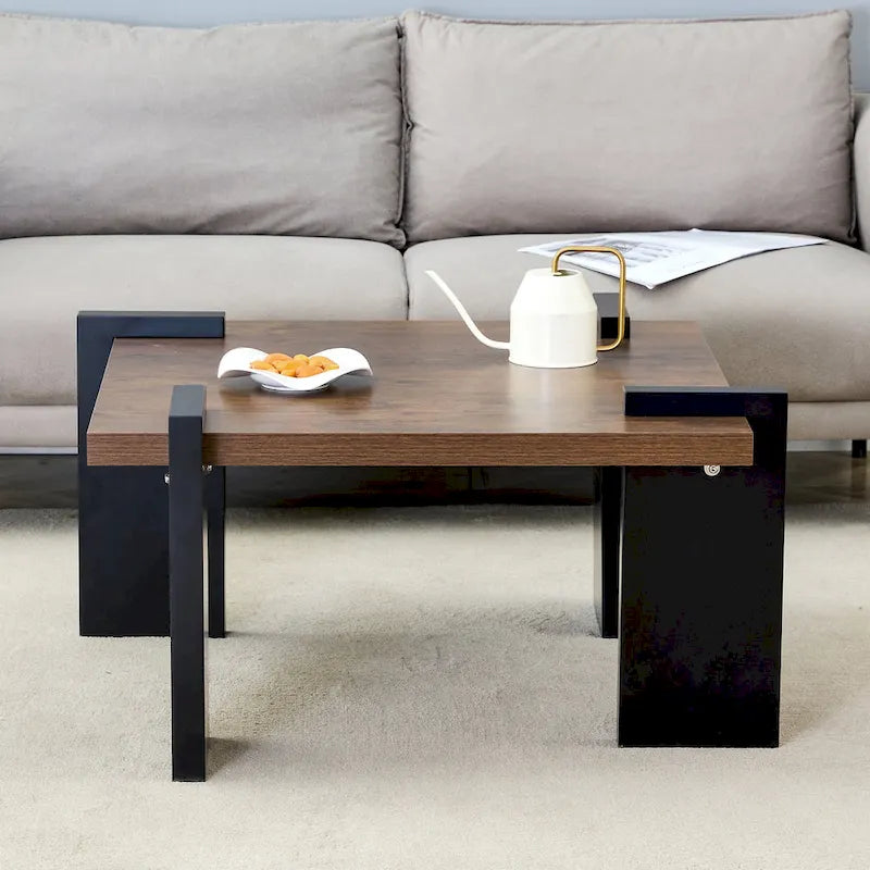 Table basse carrée, naturelle/noyer, plateau MDF, pour 1 à 2 personnes
