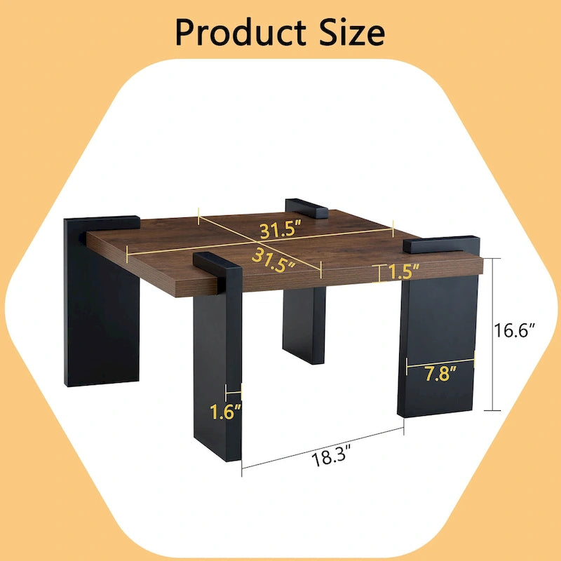Table basse carrée, naturelle/noyer, plateau MDF, pour 1 à 2 personnes
