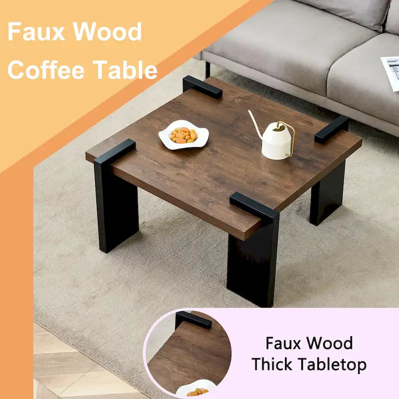 Table basse carrée, naturelle/noyer, plateau MDF, pour 1 à 2 personnes