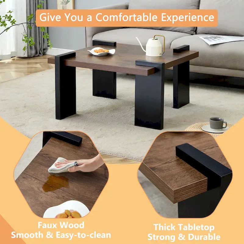 Table basse carrée, naturelle/noyer, plateau MDF, pour 1 à 2 personnes