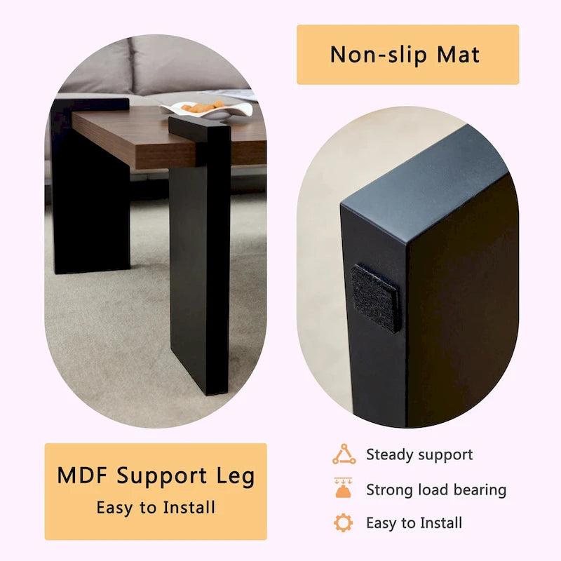 Table basse carrée, naturelle/noyer, plateau MDF, pour 1 à 2 personnes