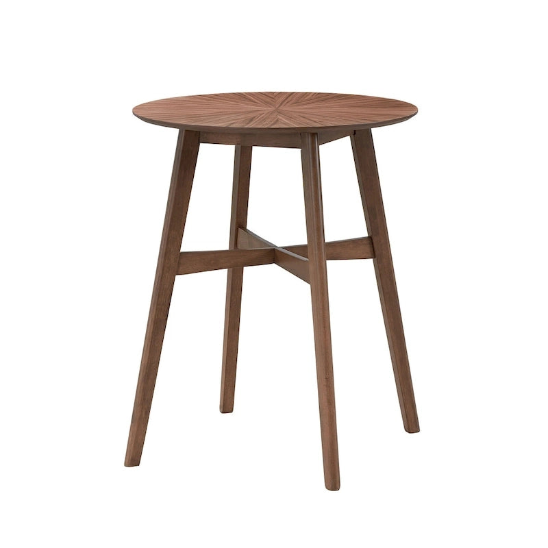 Table de bar ronde, Noyer/Noir, 2 personnes, plateau de 80 cm, hauteur de 99 cm