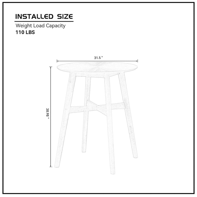 Table de bar ronde, Noyer/Noir, 2 personnes, plateau de 80 cm, hauteur de 99 cm