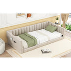 Lit de repos en velours beige avec poche latérale, taille XL pour lit jumeau, 1 personne