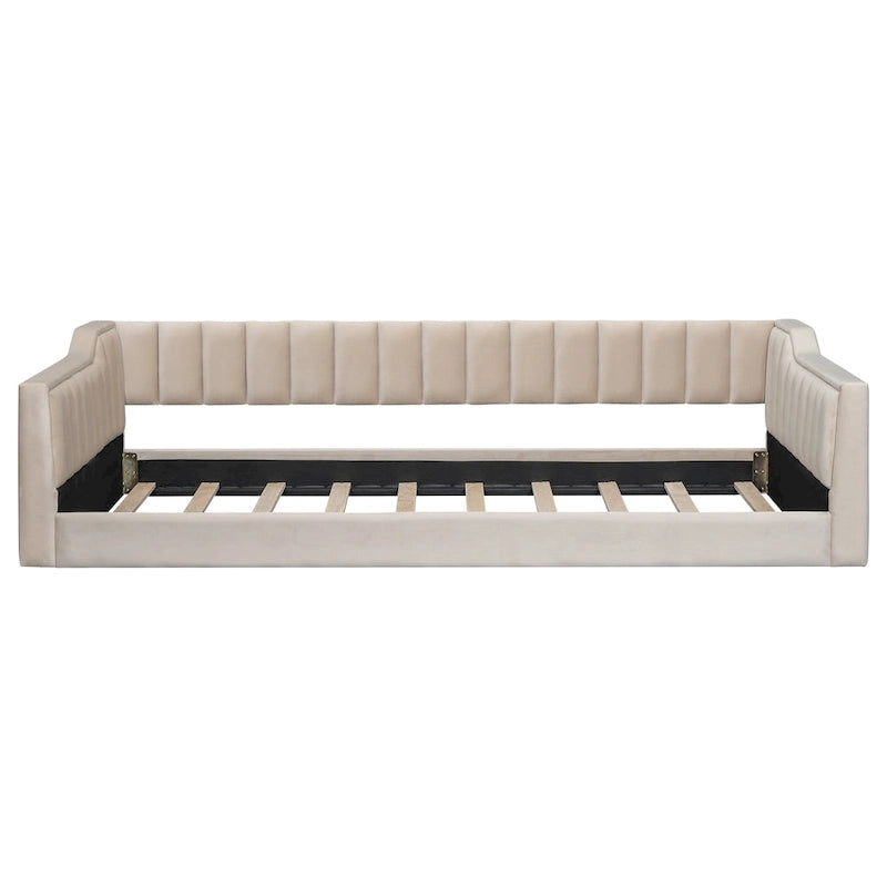 Lit de repos en velours beige avec poche latérale, taille XL pour lit jumeau, 1 personne