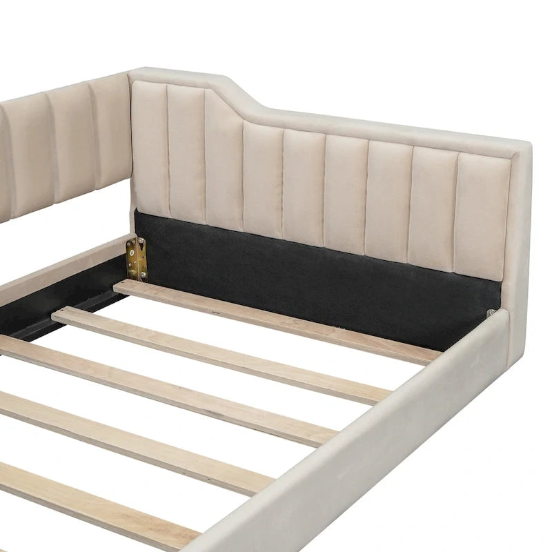 Lit de repos en velours beige avec poche latérale, taille XL pour lit jumeau, 1 personne