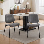 Beige / Grey Armless Upholstered Dining Chair with Metal Legs, Set of 2