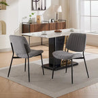 Beige / Grey Armless Upholstered Dining Chair with Metal Legs, Set of 2