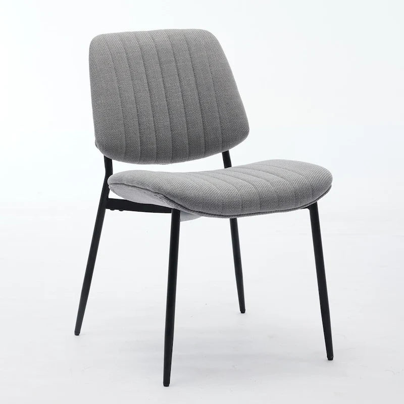 Beige / Grey Armless Upholstered Dining Chair with Metal Legs, Set of 2