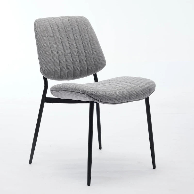 Beige / Grey Armless Upholstered Dining Chair with Metal Legs, Set of 2