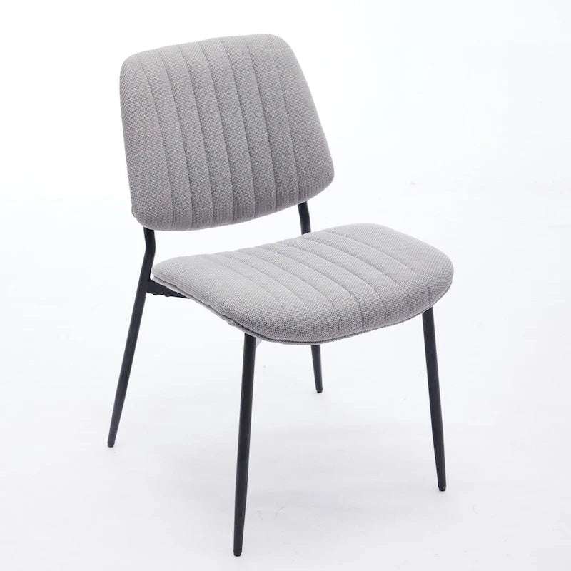 Beige / Grey Armless Upholstered Dining Chair with Metal Legs, Set of 2