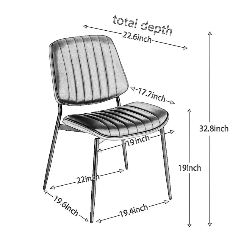 Beige / Grey Armless Upholstered Dining Chair with Metal Legs, Set of 2