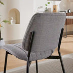Beige / Grey Armless Upholstered Dining Chair with Metal Legs, Set of 2