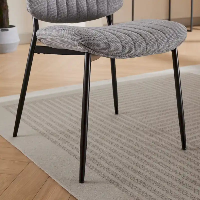 Beige / Grey Armless Upholstered Dining Chair with Metal Legs, Set of 2
