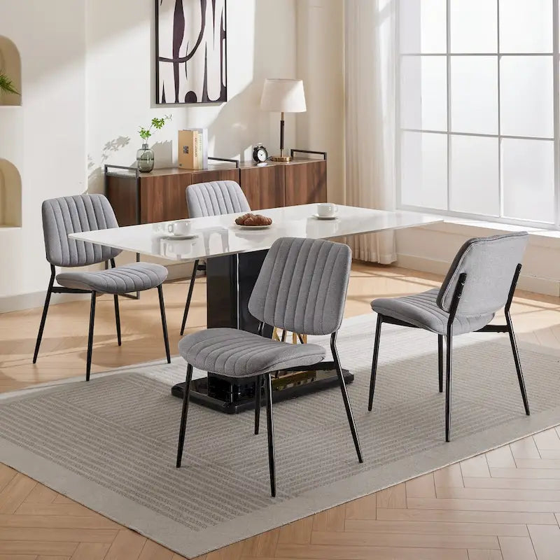 Beige / Grey Armless Upholstered Dining Chair with Metal Legs, Set of 2