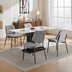 Beige / Grey Armless Upholstered Dining Chair with Metal Legs, Set of 2