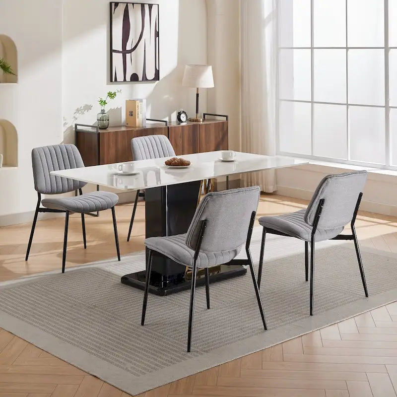 Beige / Grey Armless Upholstered Dining Chair with Metal Legs, Set of 2