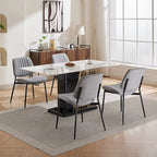 Beige / Grey Armless Upholstered Dining Chair with Metal Legs, Set of 2