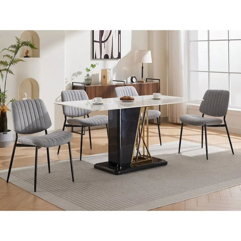 Beige / Grey Armless Upholstered Dining Chair with Metal Legs, Set of 2
