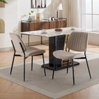 Beige / Grey Armless Upholstered Dining Chair with Metal Legs, Set of 2