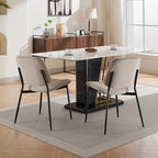 Beige / Grey Armless Upholstered Dining Chair with Metal Legs, Set of 2