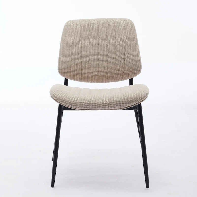 Beige / Grey Armless Upholstered Dining Chair with Metal Legs, Set of 2