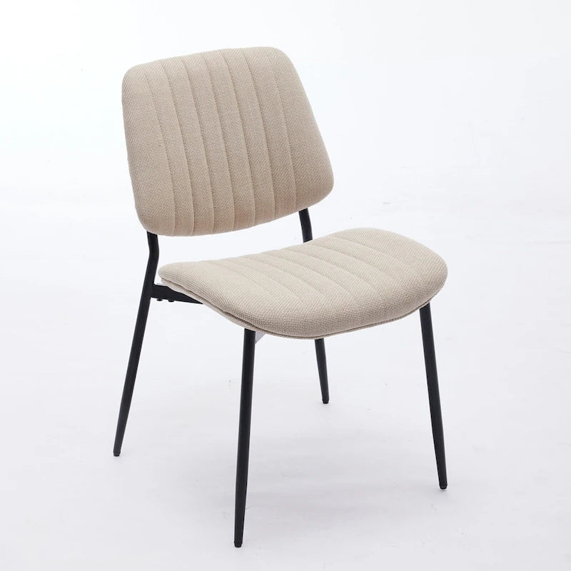Beige / Grey Armless Upholstered Dining Chair with Metal Legs, Set of 2