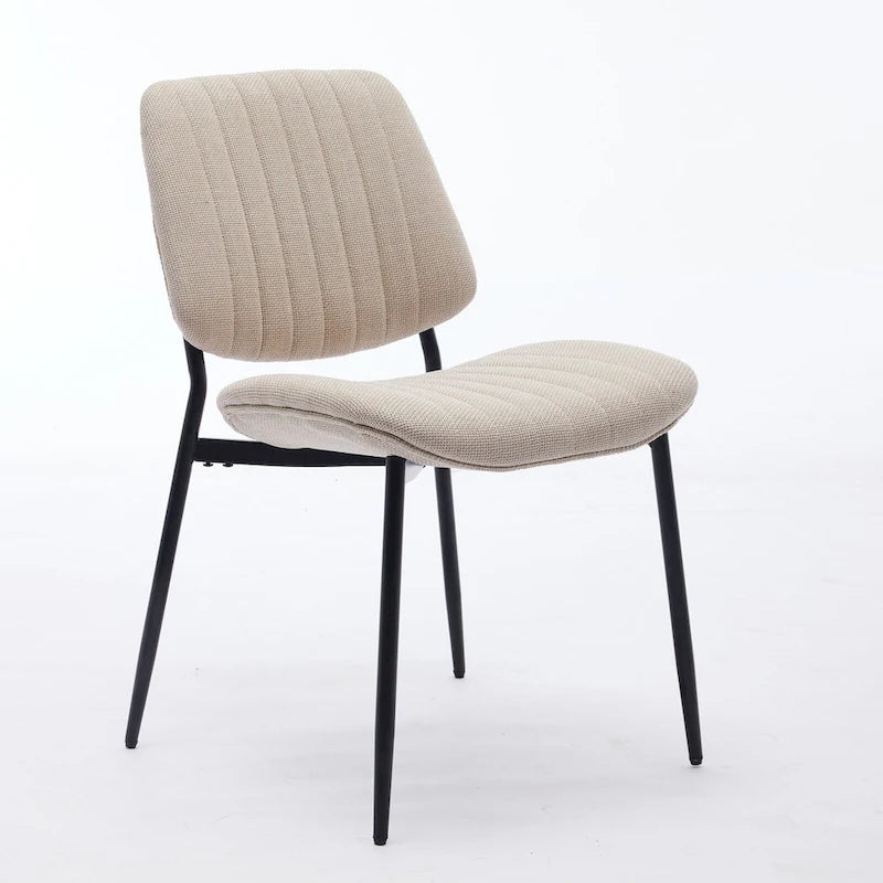 Beige / Grey Armless Upholstered Dining Chair with Metal Legs, Set of 2