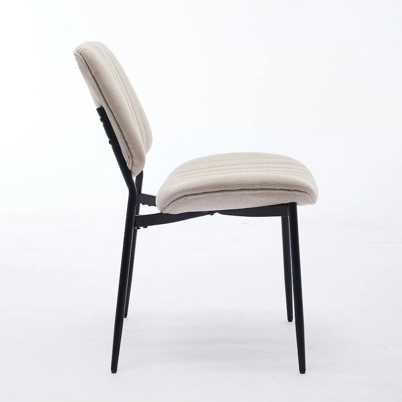 Beige / Grey Armless Upholstered Dining Chair with Metal Legs, Set of 2
