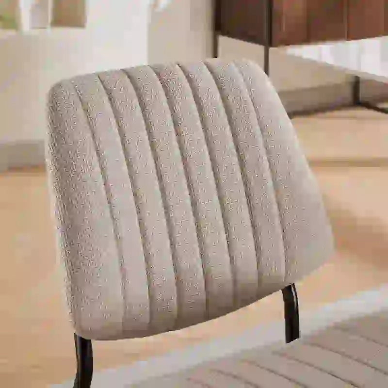Beige / Grey Armless Upholstered Dining Chair with Metal Legs, Set of 2