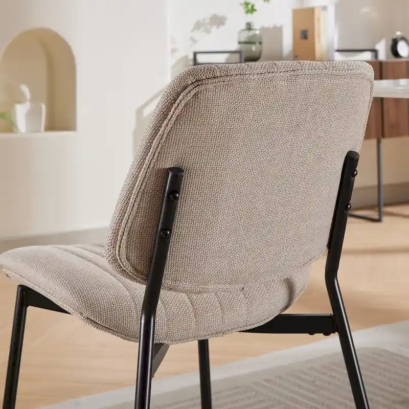 Beige / Grey Armless Upholstered Dining Chair with Metal Legs, Set of 2