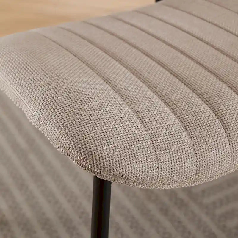 Beige / Grey Armless Upholstered Dining Chair with Metal Legs, Set of 2