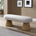Beige Upholstered Dining Bench with Wood Legs, Seats 2–3