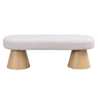 Beige Upholstered Dining Bench with Wood Legs, Seats 2–3