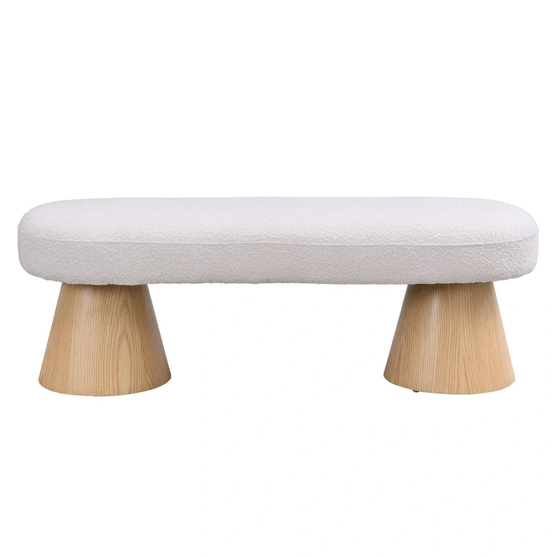 Beige Upholstered Dining Bench with Wood Legs, Seats 2–3